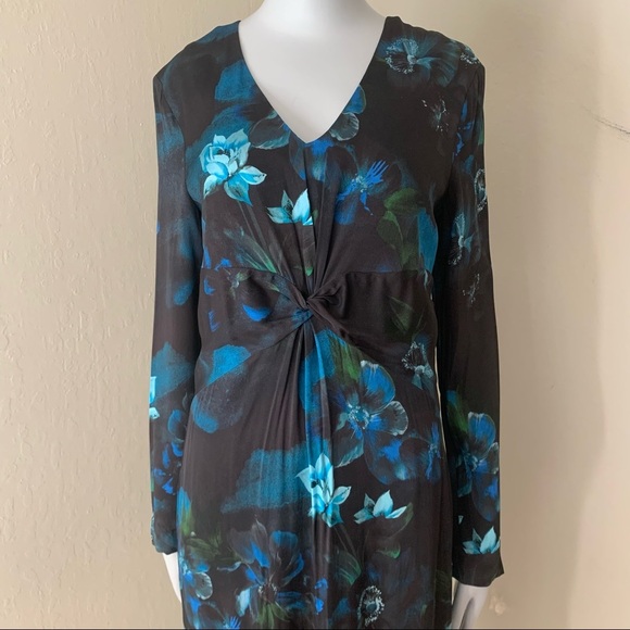 NWT JIGSAW LONDON Romantic Twist Front Navy Floral V-Neck Long Sleeve Midi Dress - Picture 13 of 16